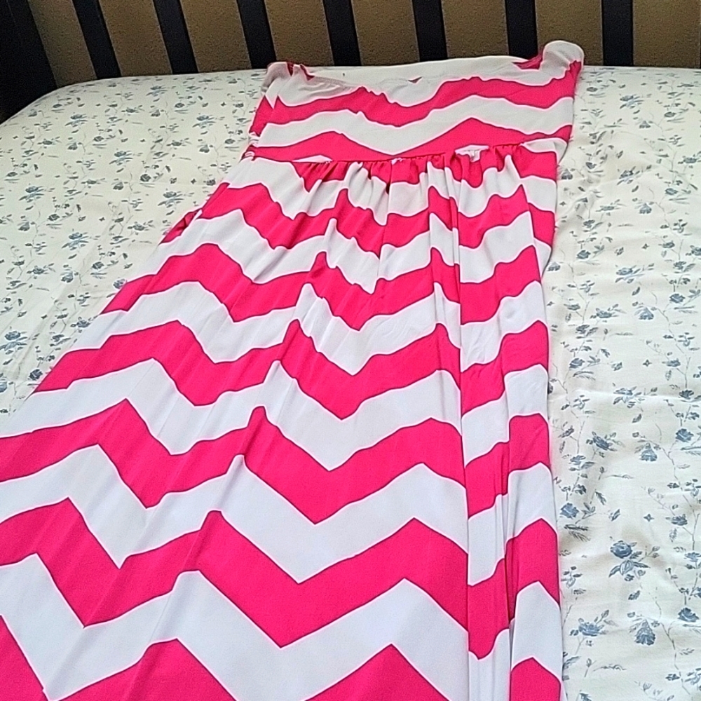 Pink and white chevron maxi dress